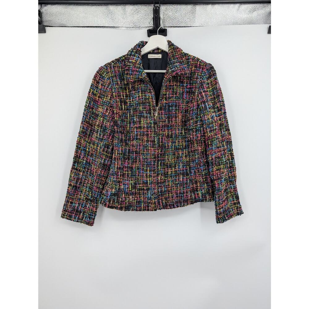 Coldwater Creek Rainbow Multicolor Women's Tweed Zip Jacket Blazer 16 Wool Work